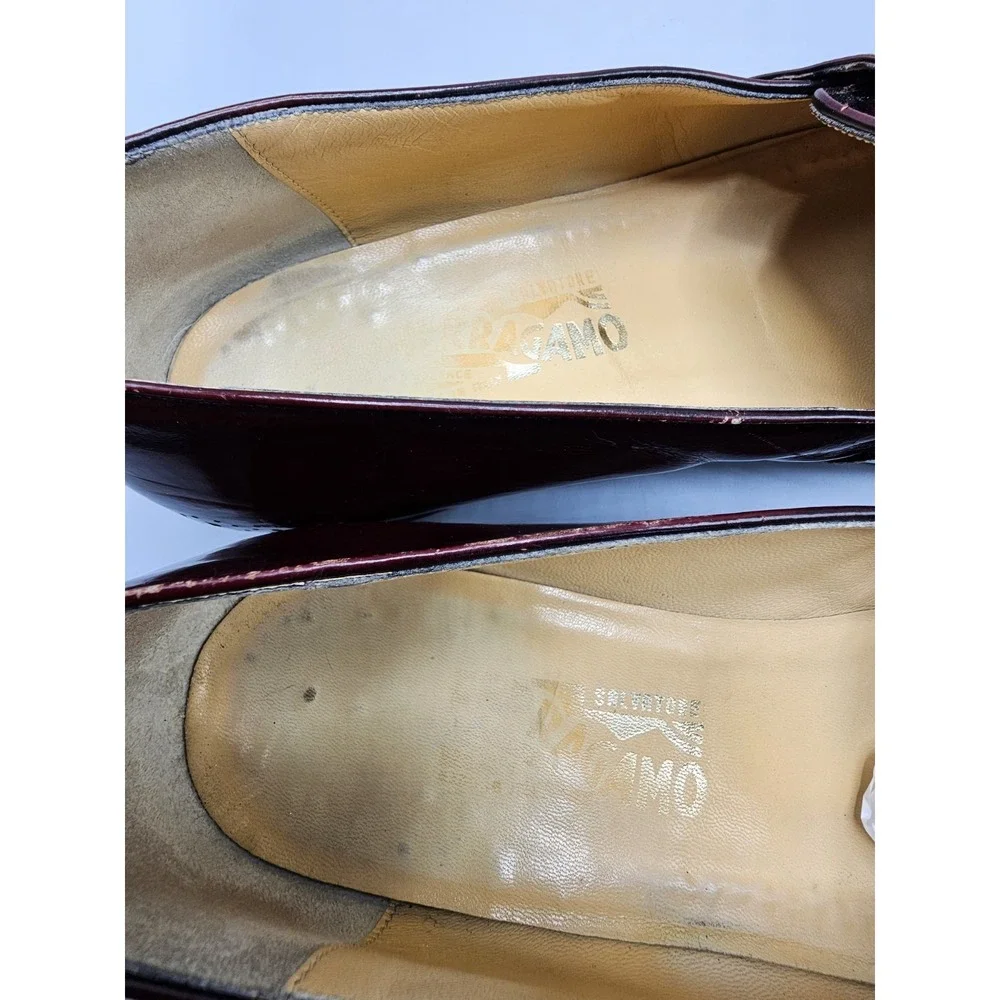 Vintage Salvatore Ferragamo‎ Brogue Slip On Burgundy Loafers Men's 11.5 D Italy